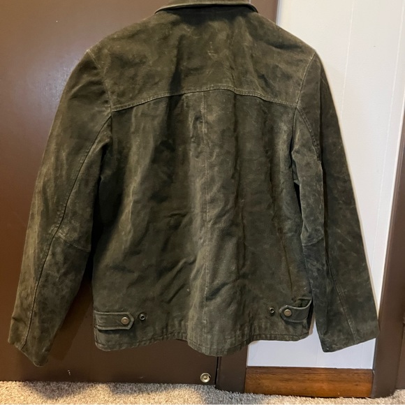 VTG Vintage Genuine Leather Jacket Olive Army Green Full Zip Pockets Coat M - Picture 7 of 10